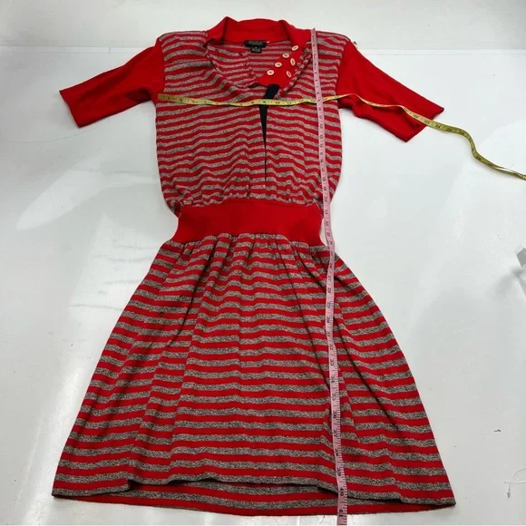 70s 80s vintage women’s red gray striped midi dress S L78-17
